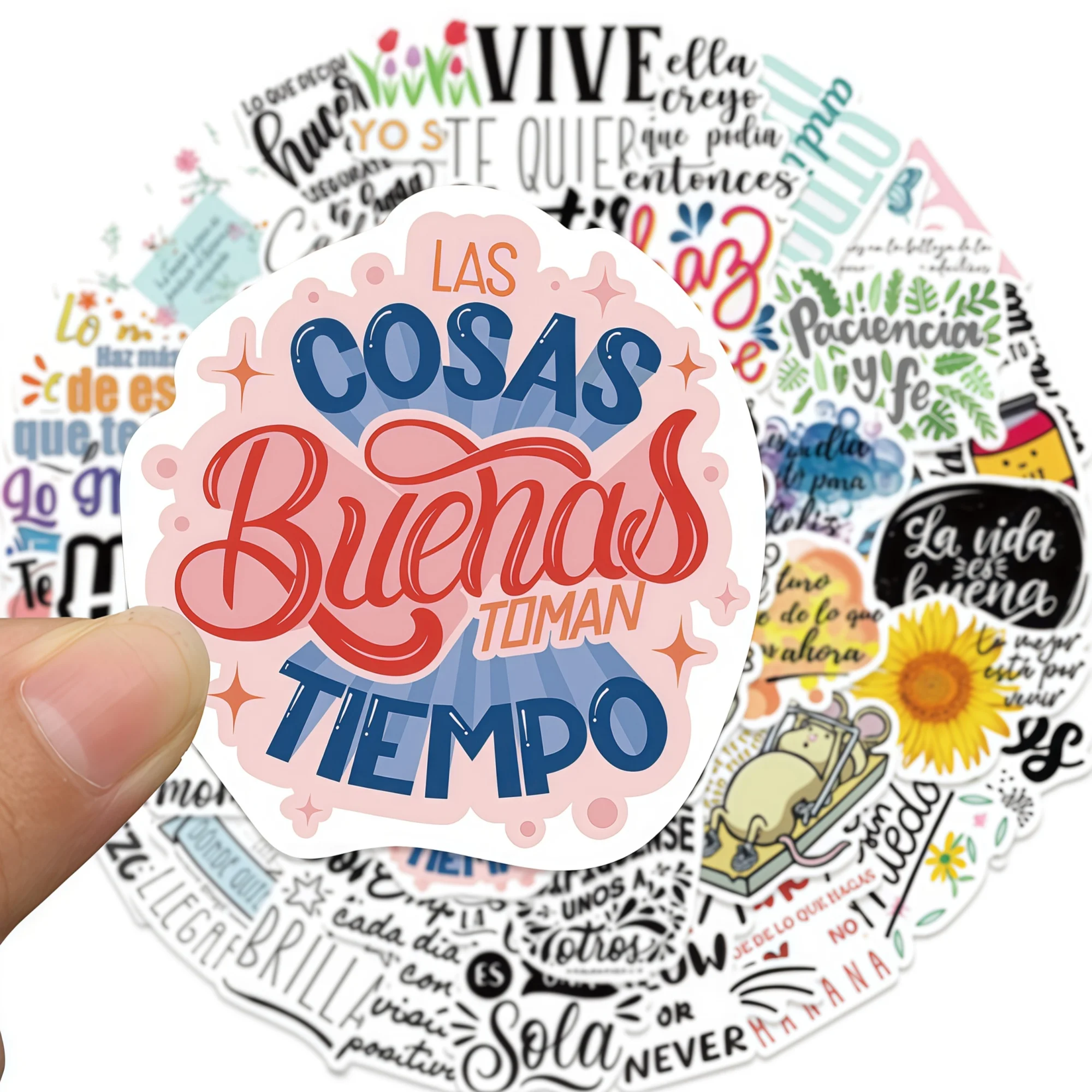 50 PCS Spanish Positive Quote Stickers, Waterproof Doodle Stickers, Suitable for Laptops, Water Bottles, Luggage, DIY Decoration
