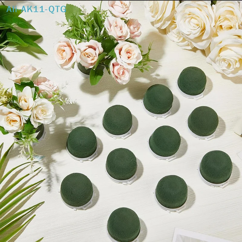 

Hot！1/12 Pcs Mini Round Floral Foam Holder,Green Dry And Wet Florist Flower Block Craft Arrangement Supplies For Wine Bottle