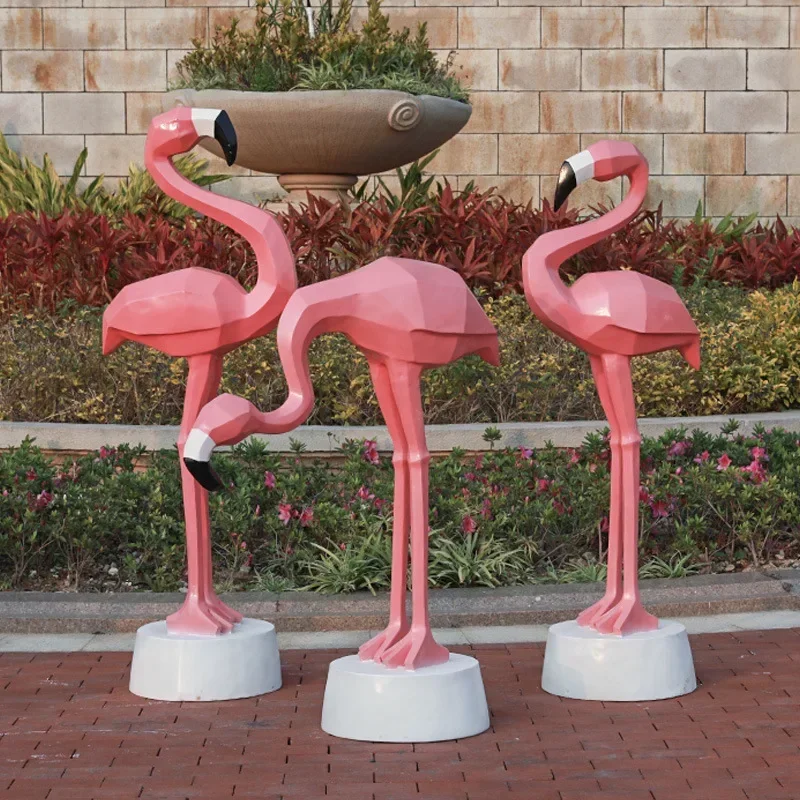 Flamingo ornament outdoor fiberglass abstract sculpture garden landscape large shopping mall hotel decoration
