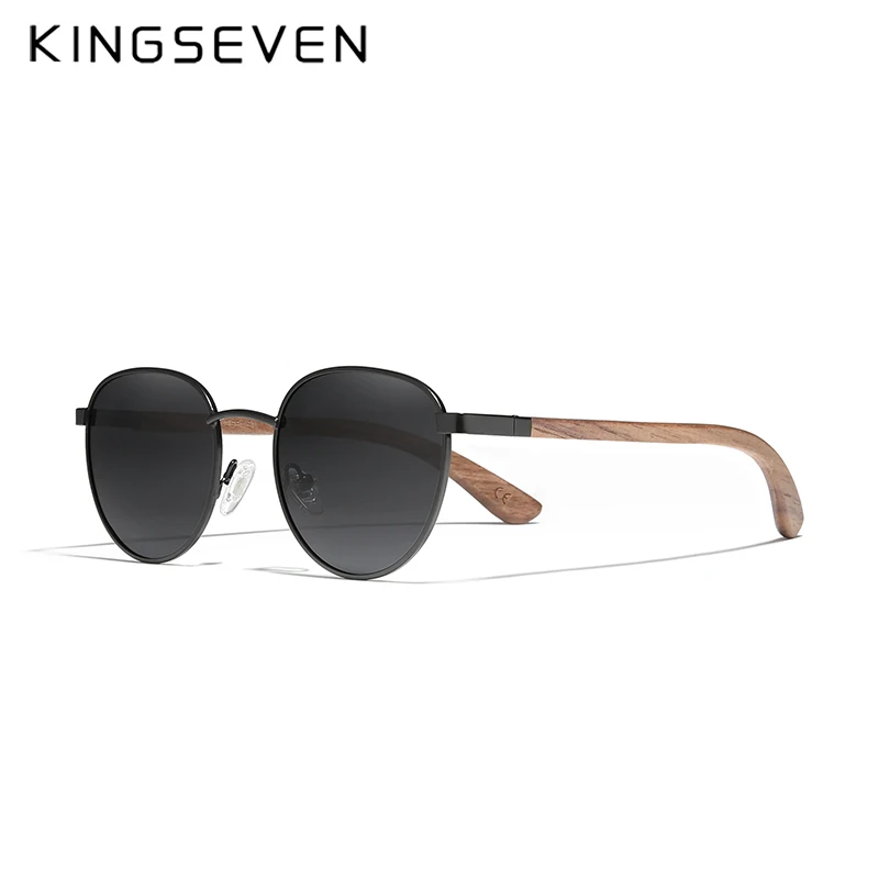 Kingeven 2024ใหม่แว่นกันแดดทรงกลมทำจากไม้วอลนัททำด้วยมือแว่นตาโพลาไรซ์สำหรับผู้ชายและผู้หญิงแว่นกันแดดสไตล์สตรีมพังค์สำหรับผู้ชาย
