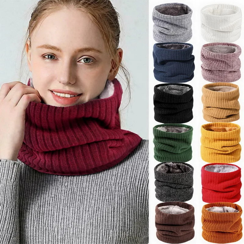 New Winter Women Men Knitted Plush Thicken Warm Scarf Adult Unisex Solid Color Outdoor Windproof Fleece Scarf Female Soft Scarf