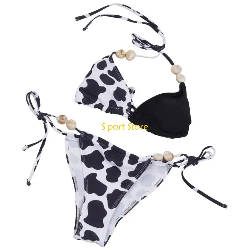 U2JB Nữ ​​Bên Buộc Đồ Bơi Chiếc Đồ Bơi Đốm Bò In Áo Tắm Bơi Trang Phục Bộ Hở Lưng Đồ Bơi Nữ