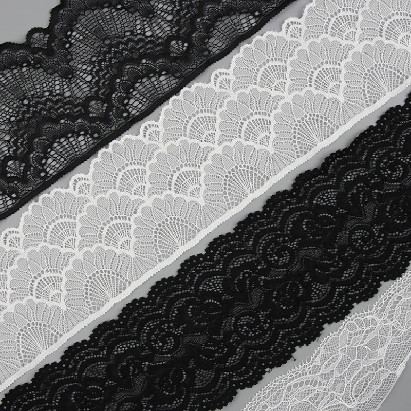 

White Scalloped Lace Trim With Floral Pattern Elastic Lace Edging Decorative Ribbon For Diy Dresses And Sewing Supplies