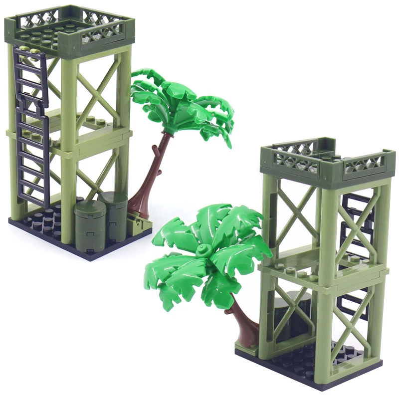 Hot MOC World Sentry Post Lookout Tower Tree War Scene Military City Building Blocks Classic Model Bricks Kits Sets Ideas