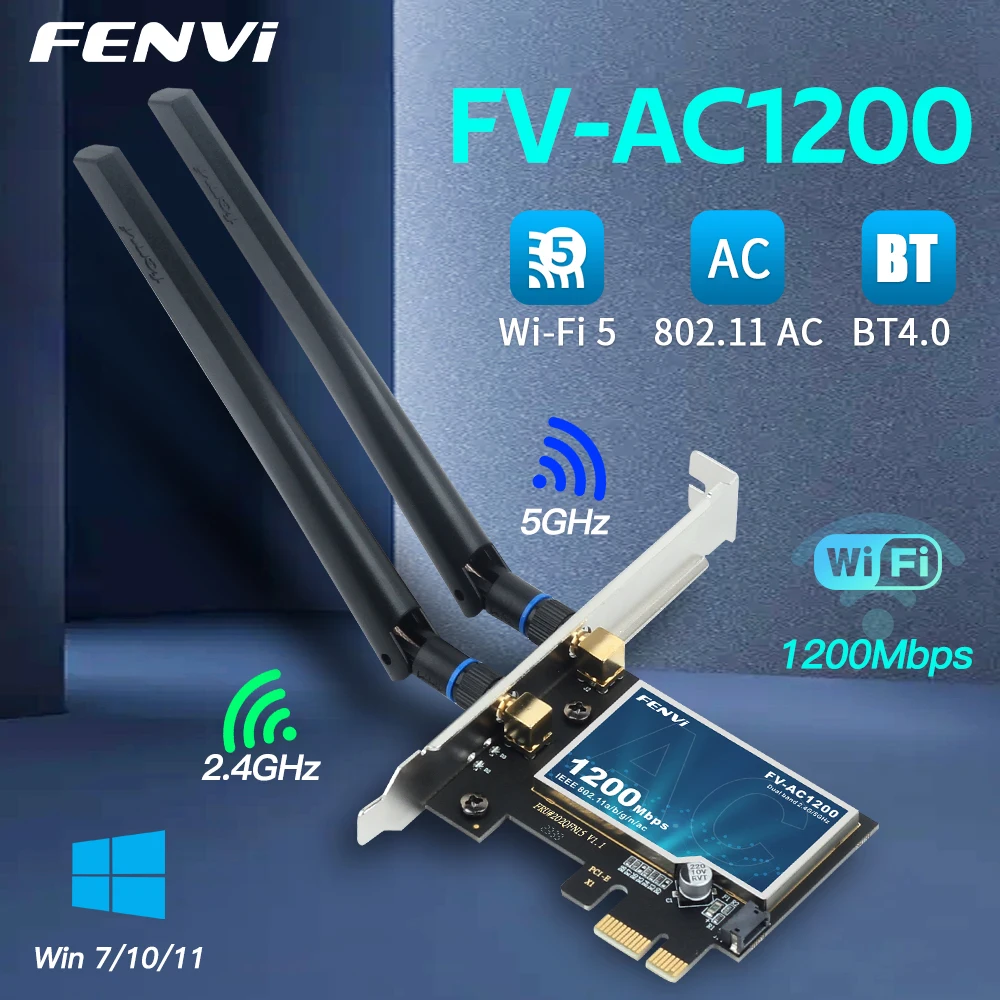 Fenvi-ワイヤレスネットワークカード,wifi 5,ac1200,pci-e,bt4.0,デュアルバンド,2.4g,5ghz,802.11ac,デスクトップ,ラップトップ,pc,Windows 7, 10, 11