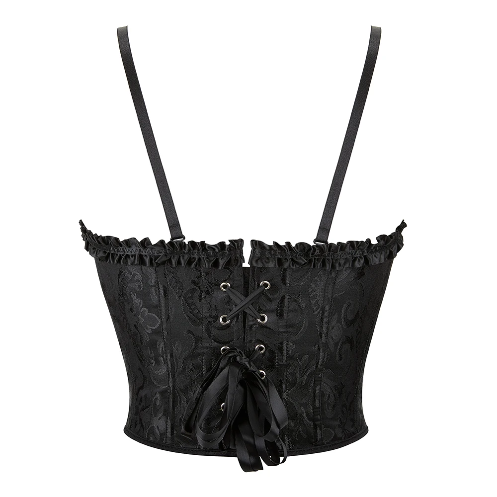 5 Busks Short Style Spaghetti Straps Overbust Corset Camisole Jacquard Waist Bustier Crop Top