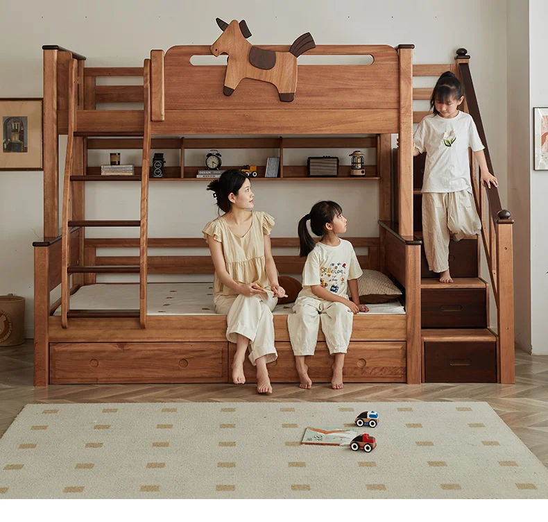 

Верхние и нижние кровати, двухъярусные кровати из массива дерева, красный сандал, ретро, высокие и низкие кровати, средний античный стиль, высокое качество