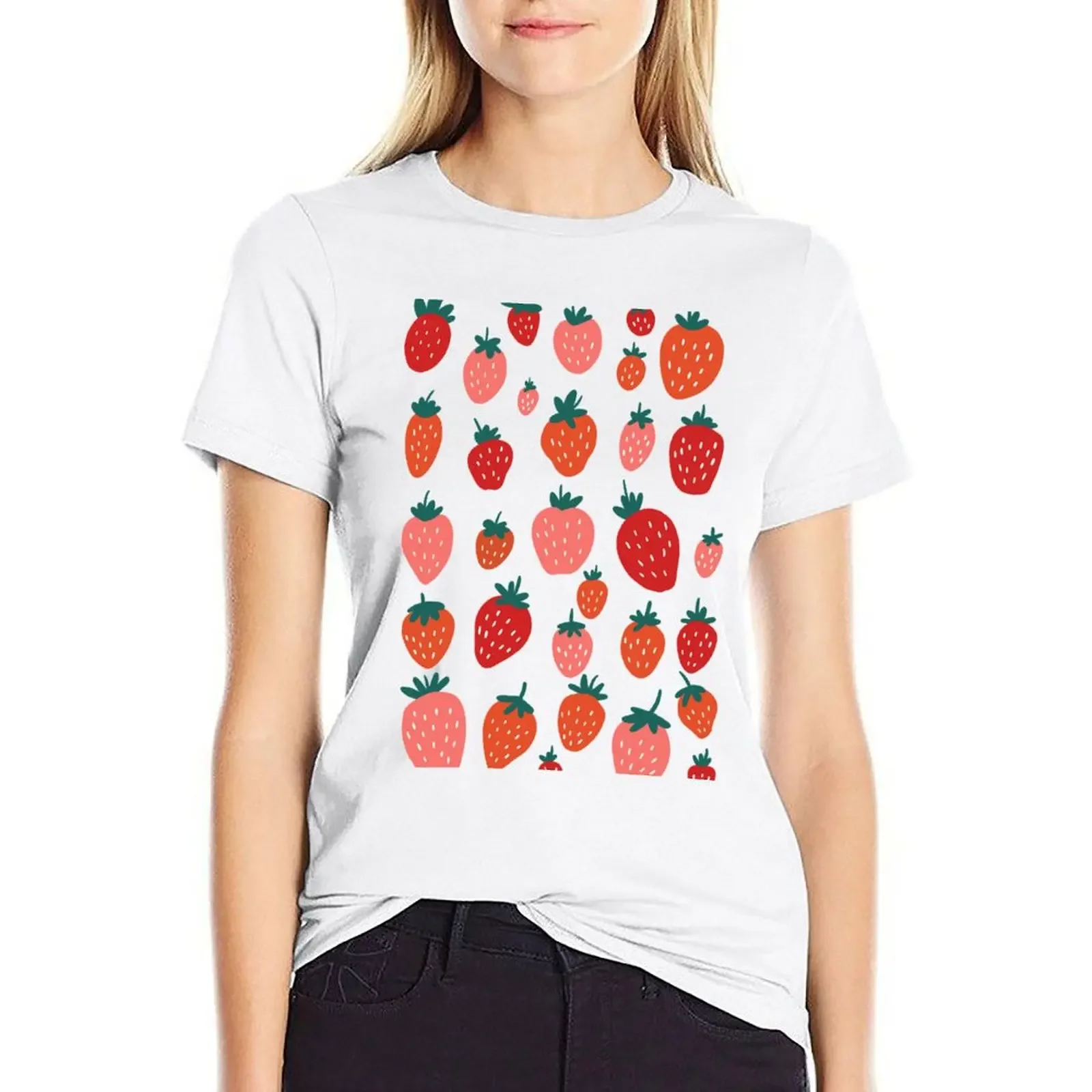 

Strawberry Lover T-shirt summer top Aesthetic clothing t-shirts for Women graphic tees funny