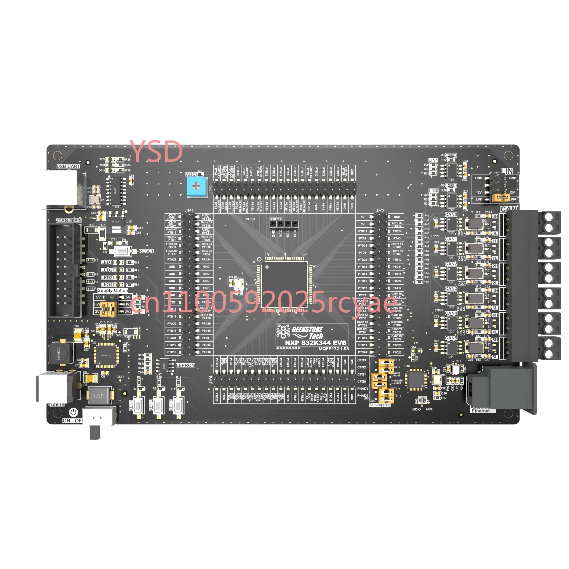 

Плата разработки S32K344 и оценочная плата с функциями CAN, LIN и автомобильного Ethernet 100BASE-T1.