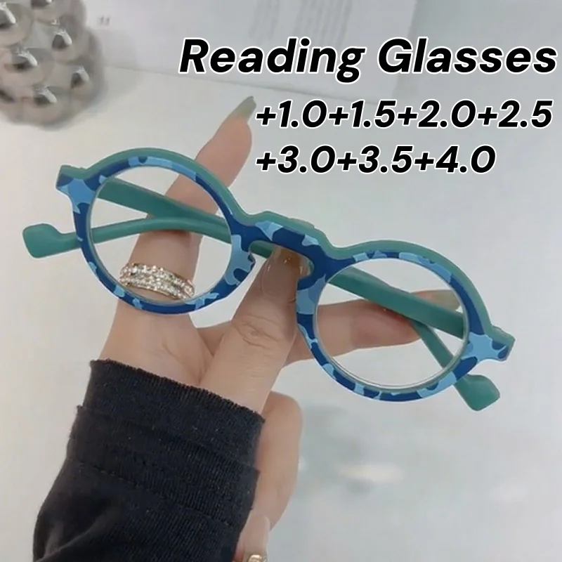 

Color-blocked Round Reading Glasses Men Women Fashion Small Size Retro Optical Presbyopia Eyeglasses plus Diopter +1.0 to +4.0