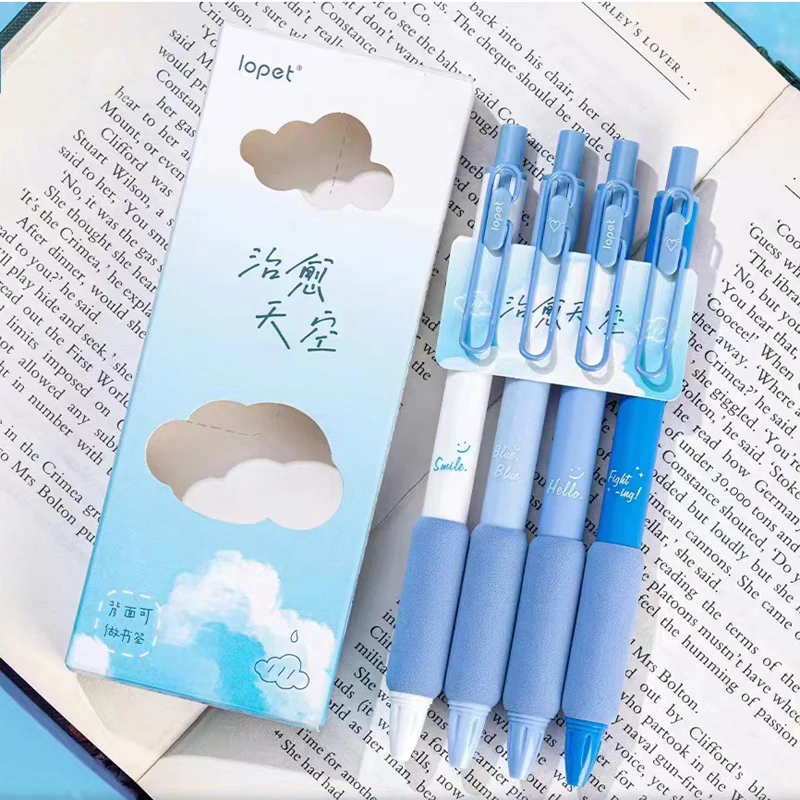 4PCS/Pack Blue Series 0.5MM Gel Pen Black Refill Writing Pen For Students Soft Touch Stationery Pen Office School Supplies New