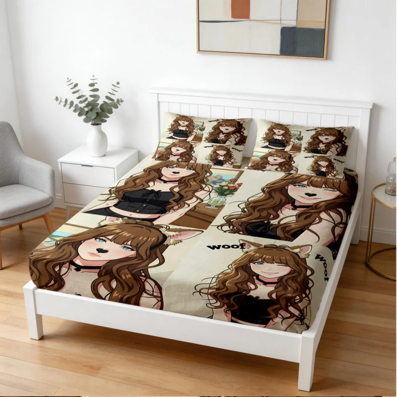 Ensemble de draps-housses, sans garnitures, Euphoria S3, imprimé oreilles de chiot Cassie, tissu doux pour la peau, pour la décoration de chambre d'enfant