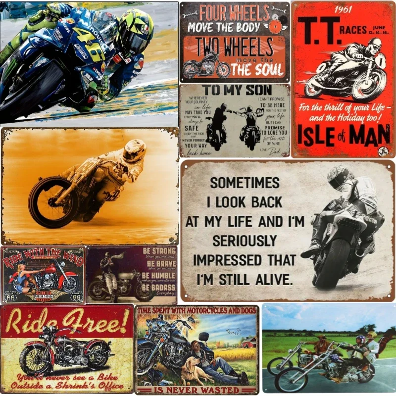 1pc Retro Racing moto Wall Art Metal Sign Restaurant Coffee Shop Bar Home Office Art Decoration 8x12 pollici