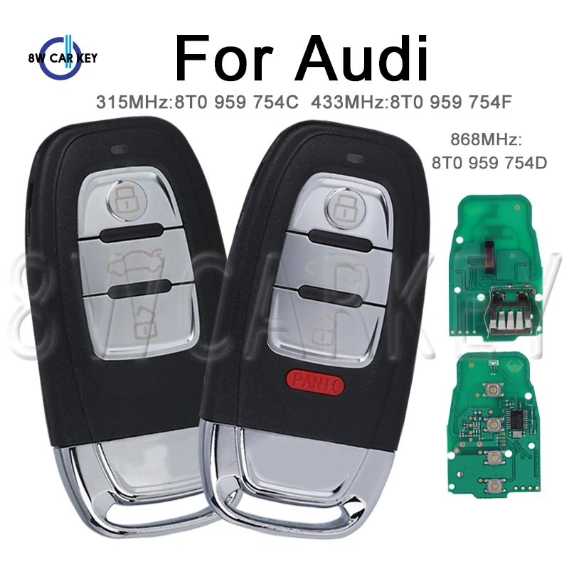 Car Smart Remote Key for Audi RS4 RS5 S4 S5 Q5 A4L A5 A6 A7 A8 315MHz/433MHZ/868MHZ 8T0 959 754C/D/F Semi Auto Keys Keyless