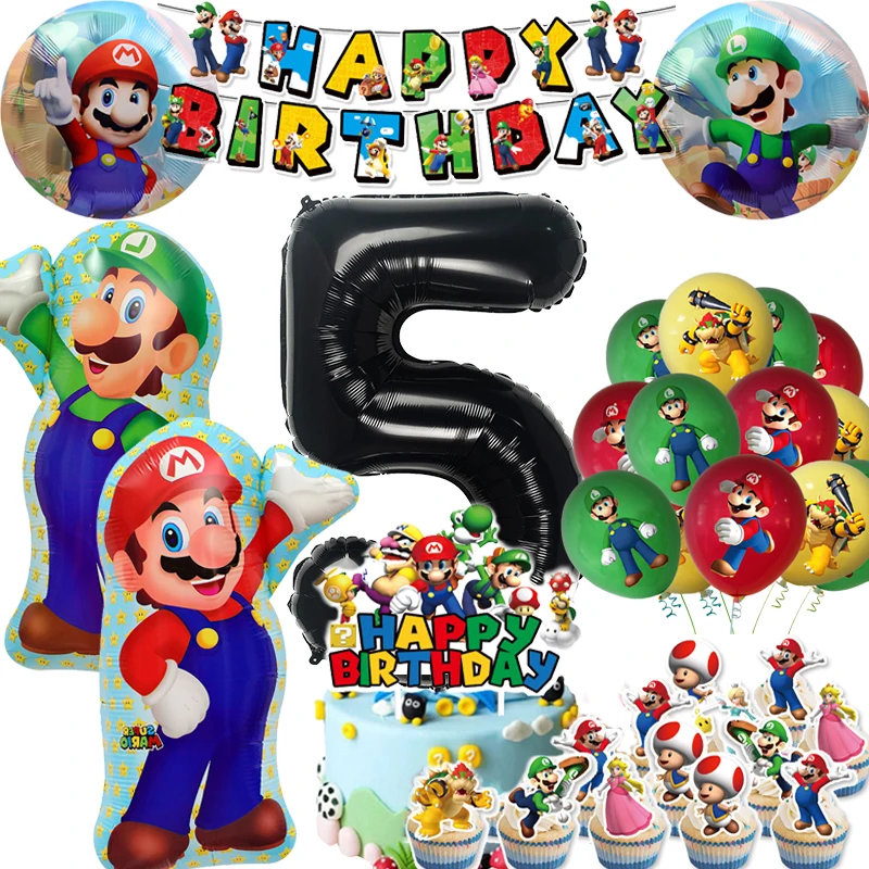 New Mario Bros Birthday Decoration Balloons Party Supplies Disposable Party Tableware Banner streamer Baby Shower Supplies Gifts