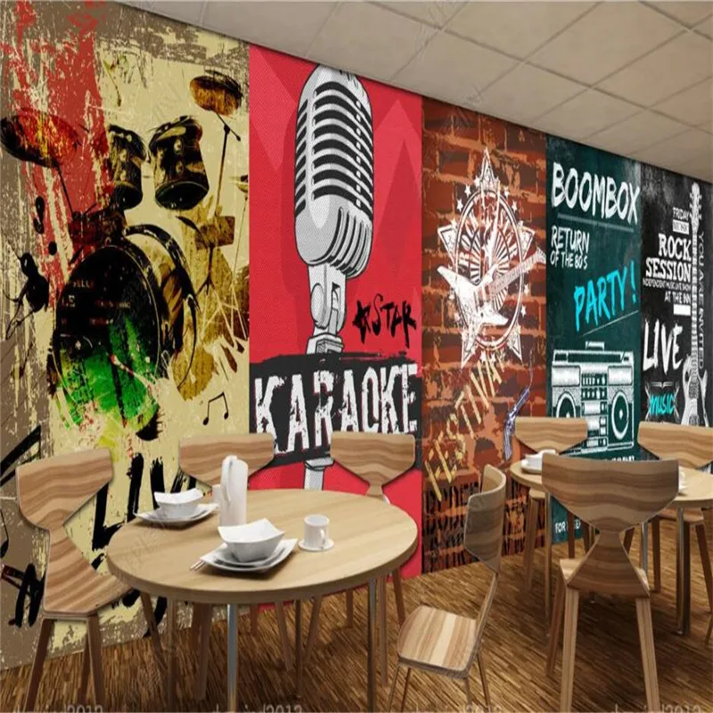 

Custom Fashion Retro Musical Instrument KTV Bar Personality Wall Paper 3D Music Restaurant Club Graffiti Mural Wallpaper 3D