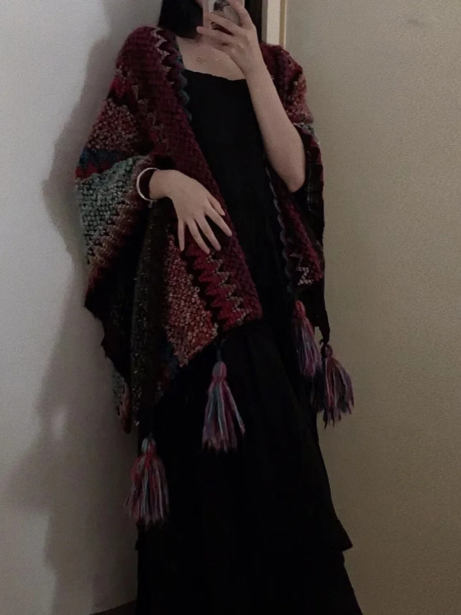 

Осень-зима, новинка n, этническая обертка, тяжелый цвет, дизайн с кисточками, вязаный джет для женщин, милый Sle V-Ne, обычный Sl...