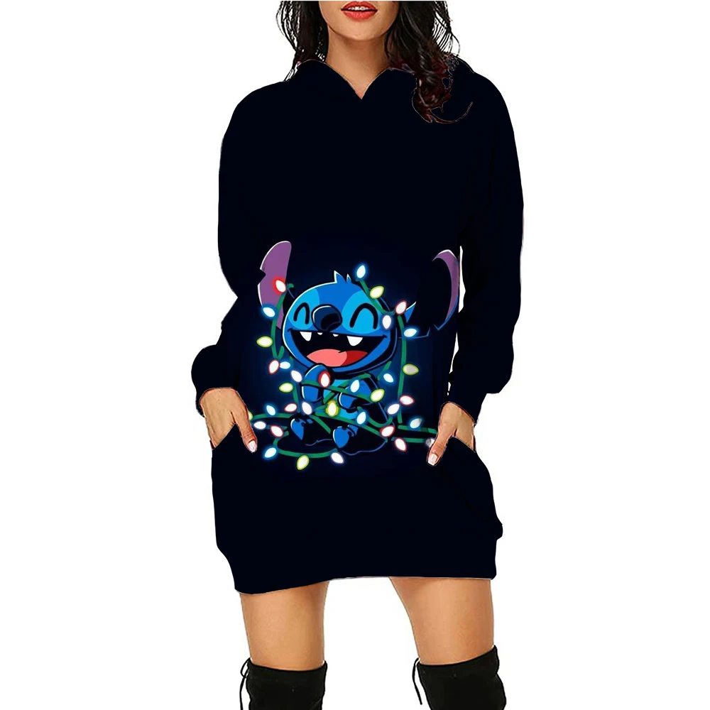 Disney Stitch print Top Y2k Clothes Kawaii 2024 Lovely Autumn/winter Sweatshirts Women\'s Hoodie Dress Anime Streetwear Hoody Wom