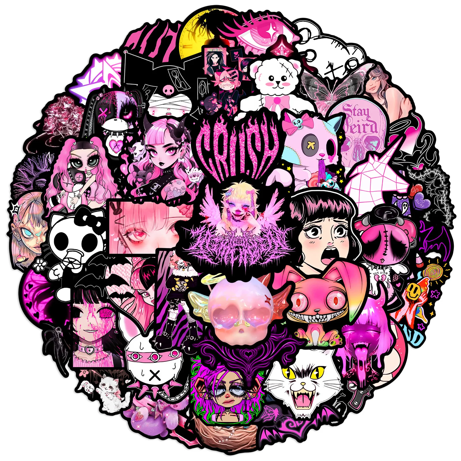 

10/30/50PCS Violet Color Gothic Girl Cartoon Graffiti Stickers for Water Cup Cell Phone Computer Notebook Stationery