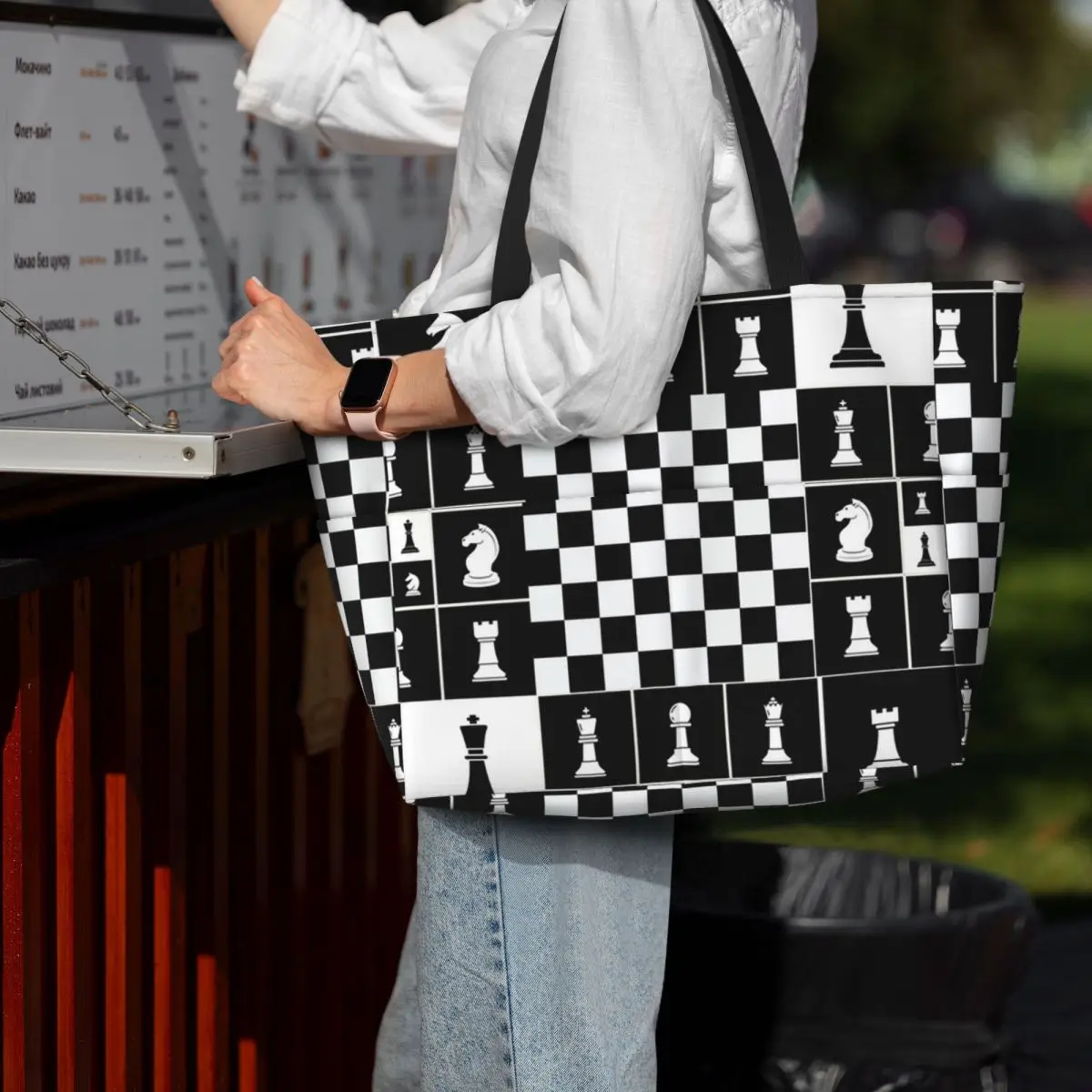 

Chess Pieces On Board Chessboard (1) Beach Tote Bag Sport Gym Yoga Duffle Large Tote Bag Women Travel Bag Fitness bag