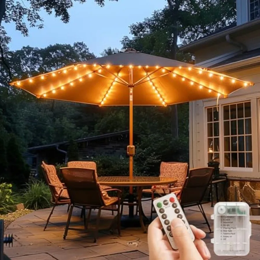 

Patio Umbrella Lights 120 LED Cordless Lights for Outdoor Umbrella with Remote Control Battery Operated Parasol Ambient Lightin