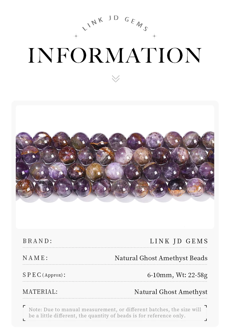 Großhandel 6 8 10mm Natürliche Geisteramethyst-Perlen Runde Lose Abstandsperlen Kristall für Schmuckherstellung DIY Halskette Armband Zubehör – Detail 2