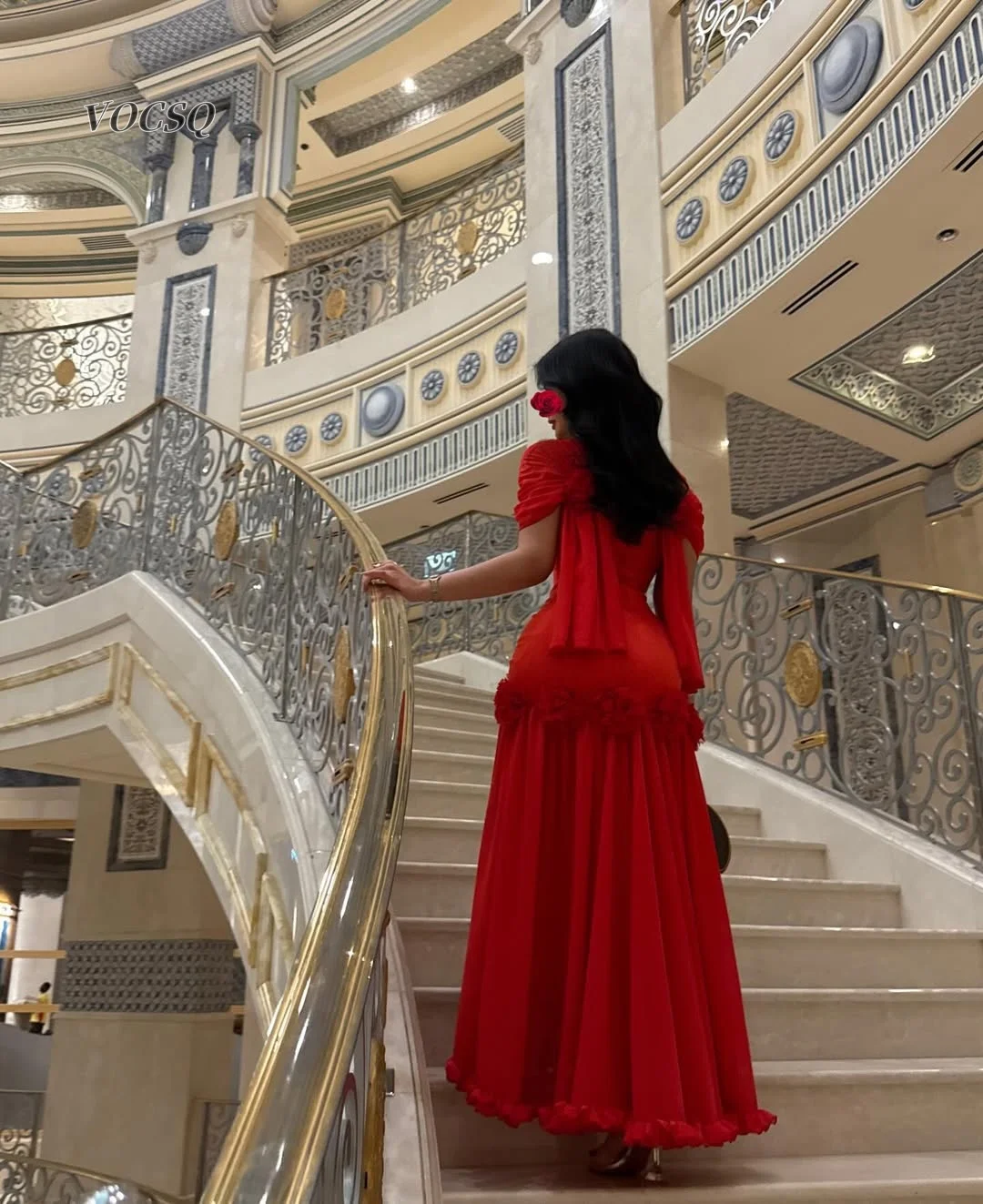 Dubai Women‘s Prom Dresses Mermaid Evening Dresses Fashion with Floral Red Dinner Party Dress robe femme elegante Customized
