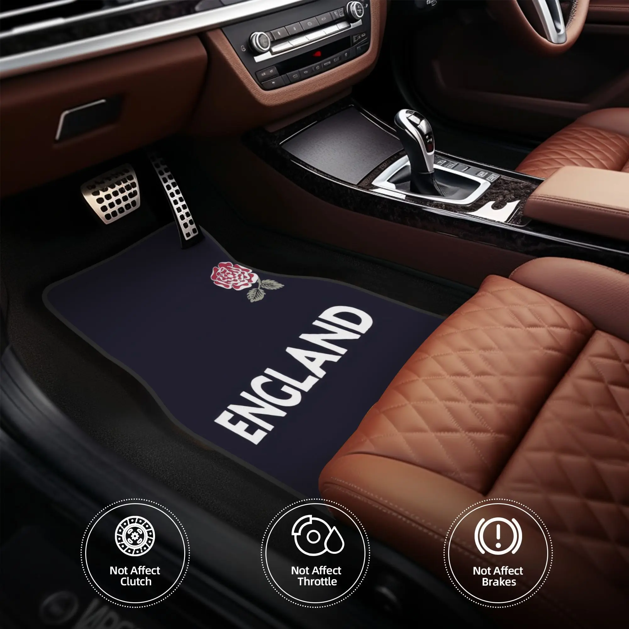 4 alfombrillas para coche con diseño de rugby de Inglaterra (2019 Rose Crest), fibra de poliéster duradera, aptas para coches, regalo ideal, alfombrillas para interior de vehículos, P