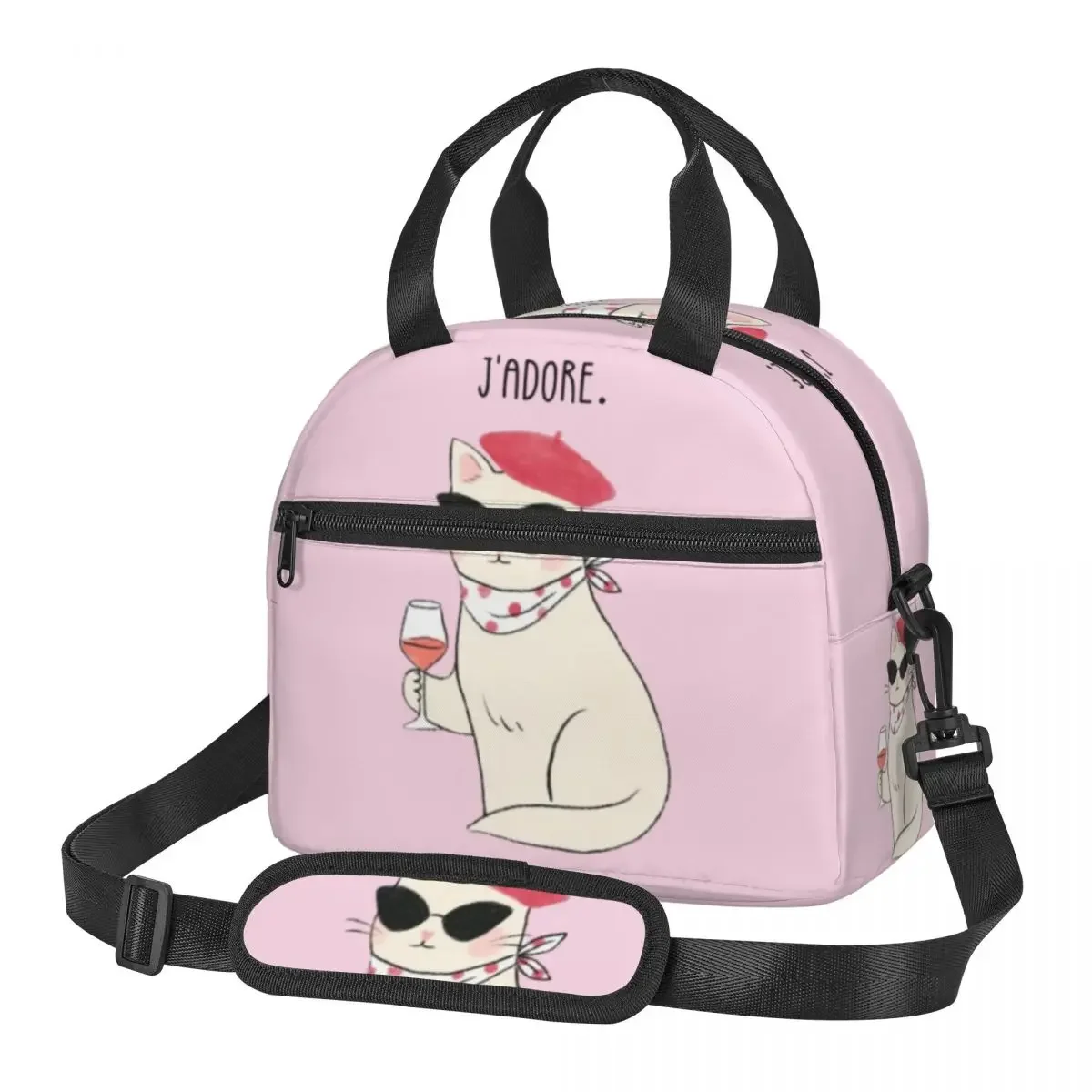 

Cartoon Cat Lunch Bag Large Insulated Lunch Boxes with Adjustable Shoulder Strap for Women Kids Work Trip