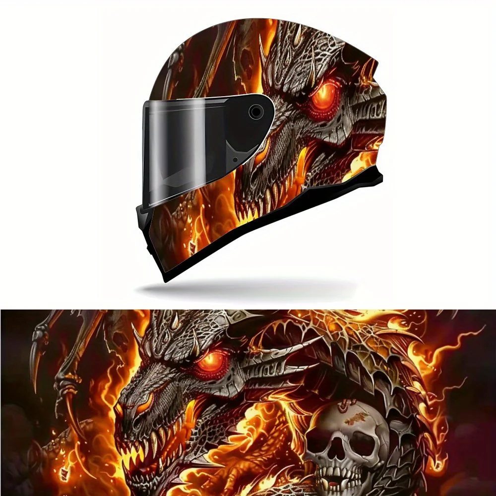 

Dinosaur & Skull Full Helmet Sticker in Fire - Durable PVC Motorcycle Racing Graphic Sticker, Perfect Gift for Cycling Enthusias