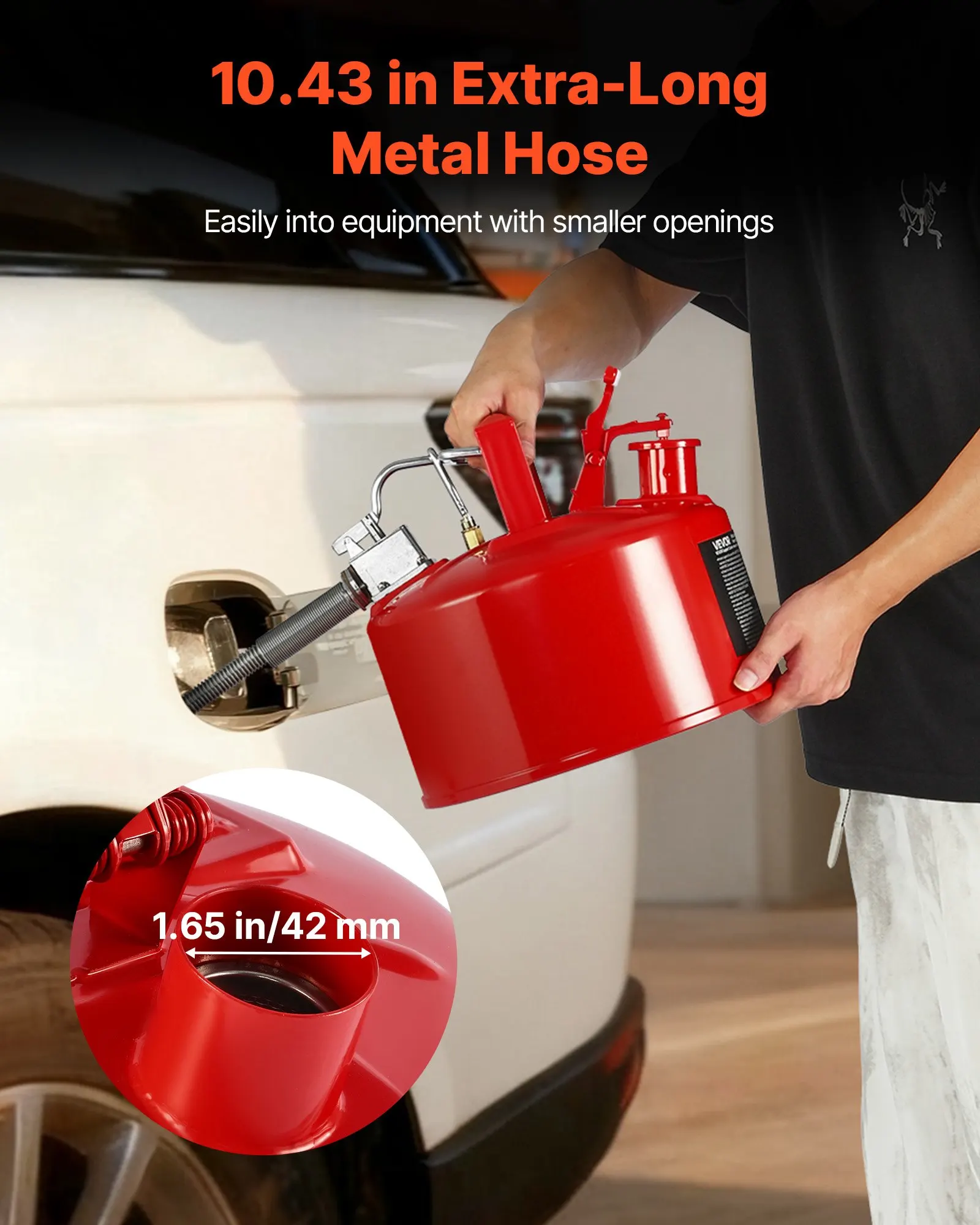 

Safety Gas Can, 2.5 Gallon Type II Red Safety Can For Gasoline With Stainless Steel Flame Arrester, Self-Closing Lid & Flexible