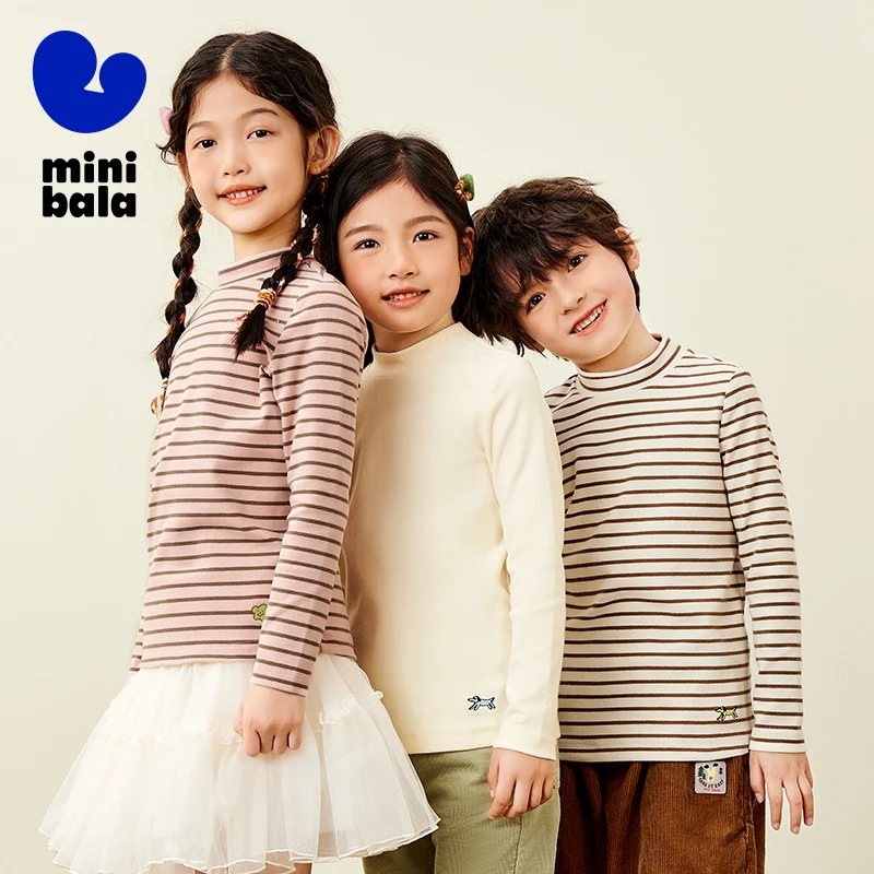 

Mini Bala Long Sleeve T-Shirt for Boys and Girls 2024 Autumn Top Semi-High Neck Skin-Friendly Soft Long Sleeve T-Shirt