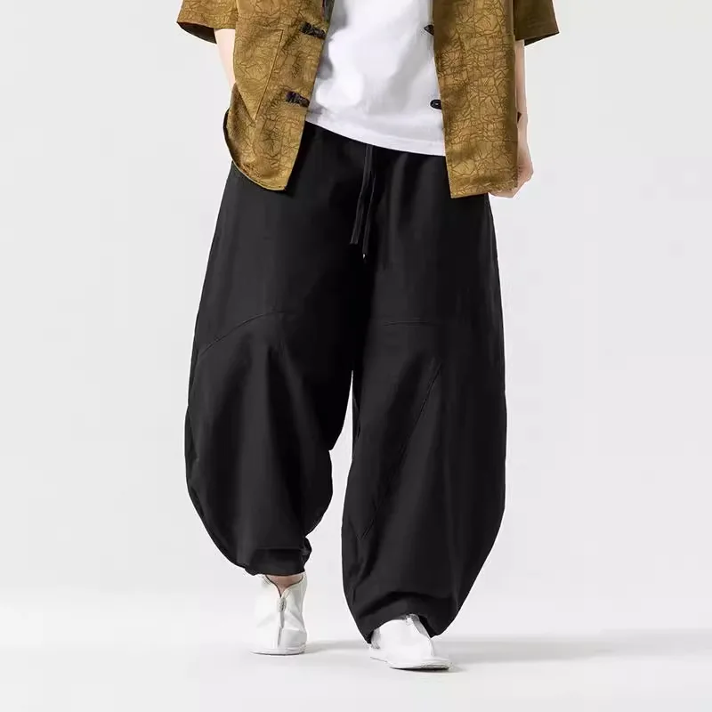 Pantaloni Harem larghi primaverili da uomo Pantaloni sportivi oversize in lino cinese Pantaloni Harem maschili di marca casual di alta qualità