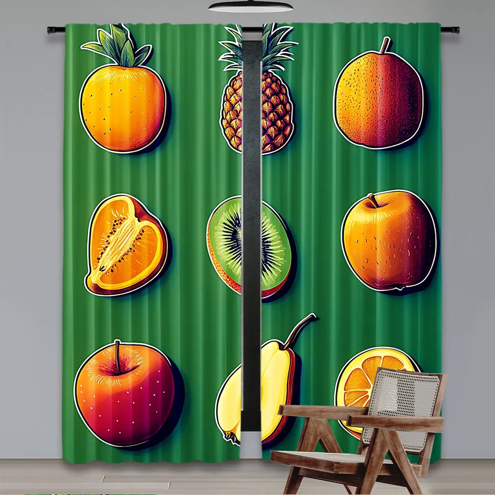 2Pcs Art Style Fruit Curtains Fashion Curtains Aesthetic Personalized Curtains Suitable For Living Room Dorm