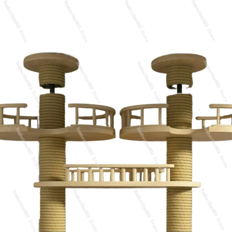 Double Pillar Cat Climbing Pillar Solid Wood Cat Cage Multifunctional Cat Stand Multi-layer Jumping Platform Pet Supplies