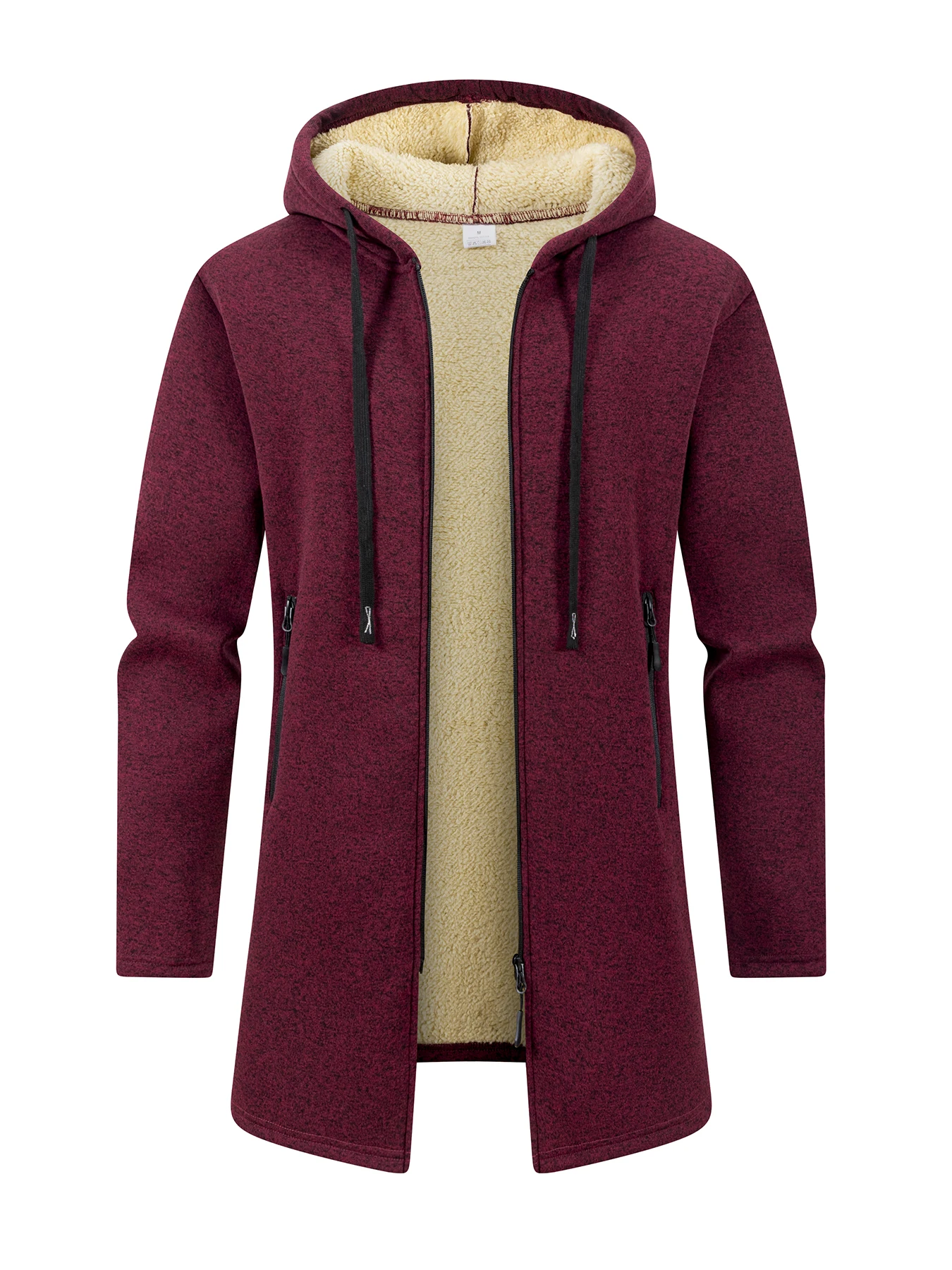 Men's Winter Sherpa Fleece Lined Mid-Long Hooded Coat Full Zip Warm Casual Outerwear with Zipper Pockets Commute Outdoor