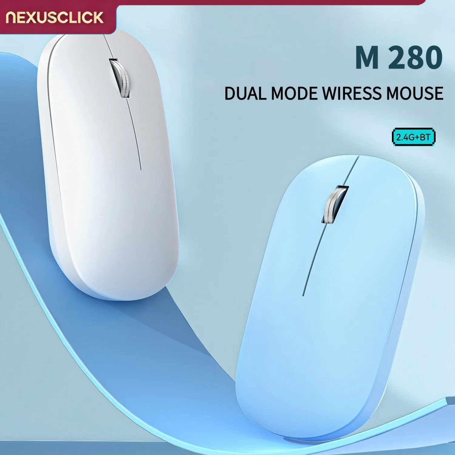 NEXUSCLICK M280 Dual Mode Wireless Mouse,Bluetooth 2.4G Rechargeable Type-C Silent Click Ergonomic Computer Mice For Tablet Mac