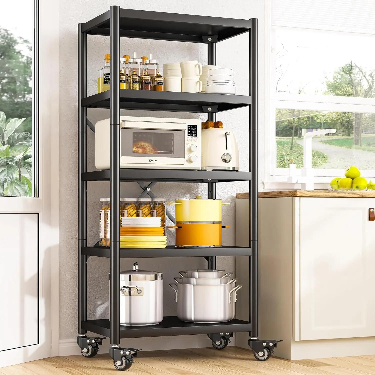 

Shelves for Storage Load 1160LBS,Adjustable Heavy Duty Metal Shelving Unit with Wheels 5-Tier Pantry Shelves Kitchen