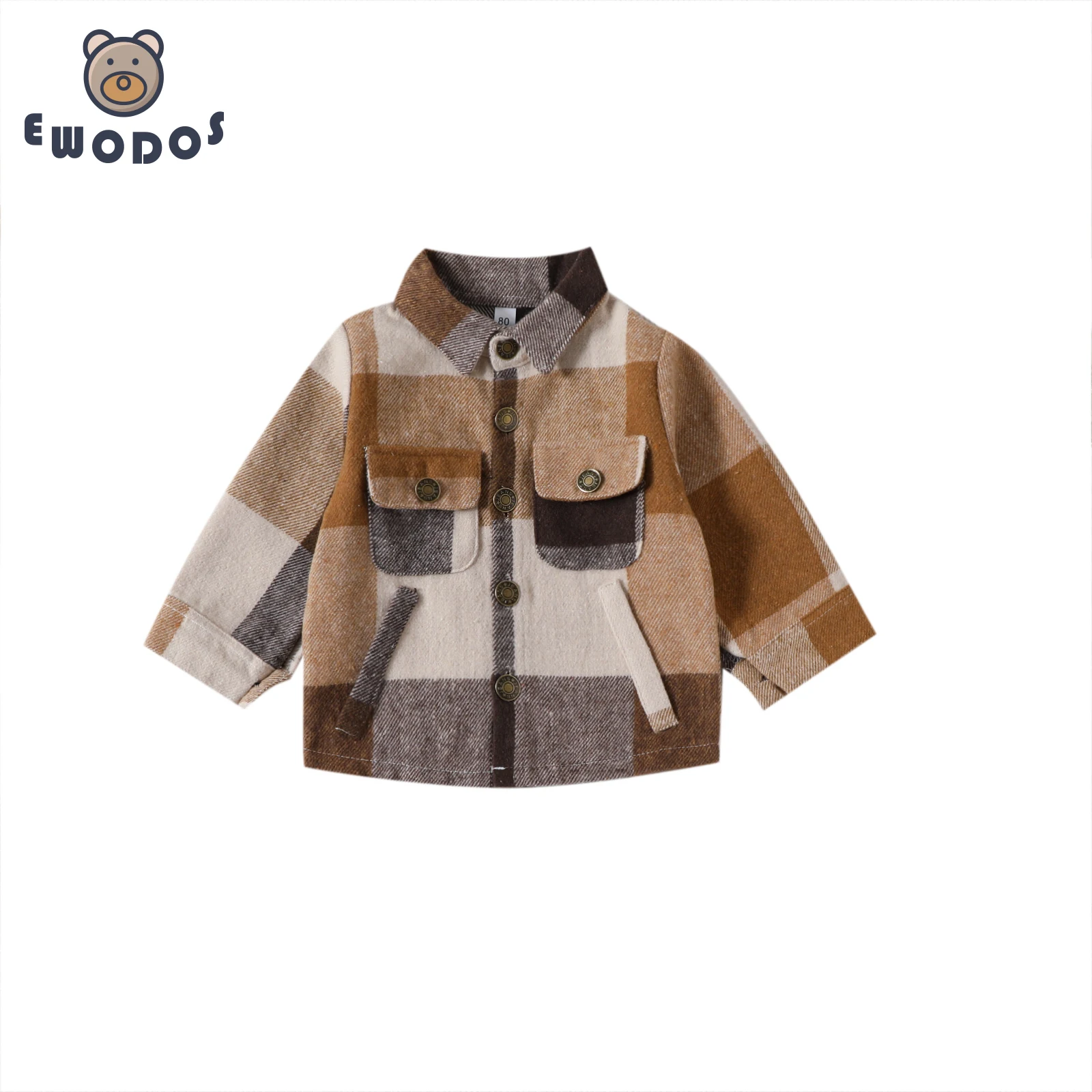 EWODOS Toddler Baby Boys Girls Fall Plaid Pattern Shirts Long Sleeve Plaid Jacket Button Down Baby Kids Boys Autumn Casual Coats