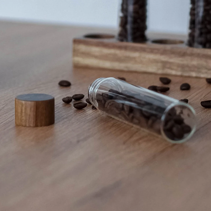 Coffee Bean Glass Tube With Wood Tool Bottled Tubes Grain Storage Wooden Sealed Airtight Canisters 1 Pc