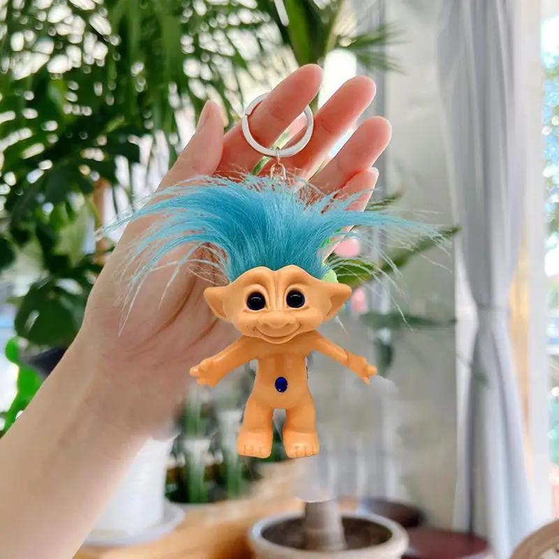 10cm Mini Troll Doll Keychain Colorful Hair Anime Action Figure Family Members Models Funny Kids Toys Nostalgic Collection Gifts