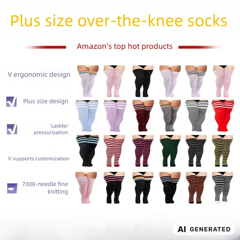 New Colorful Extended Plus Size Women's Cotton Sports Socks Over-Knee Length for Beautiful Legs Plus Size Comfortable Cotton Soc