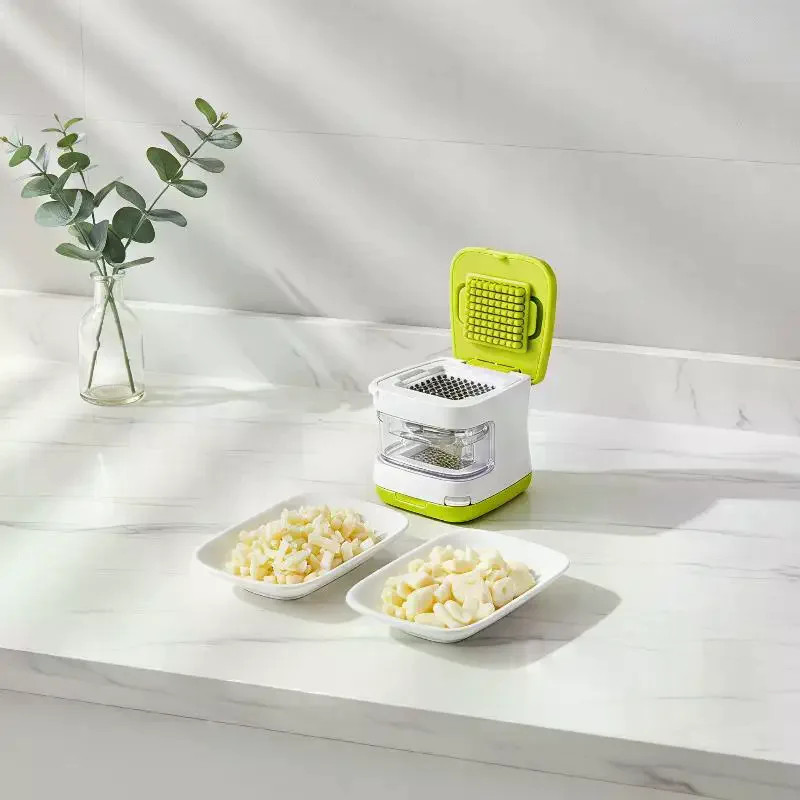 Manual Garlic Grater Press Mini Chopper Mincer Slicer with Storage Box Non-slip Handle for Daily Kitchen Cooking