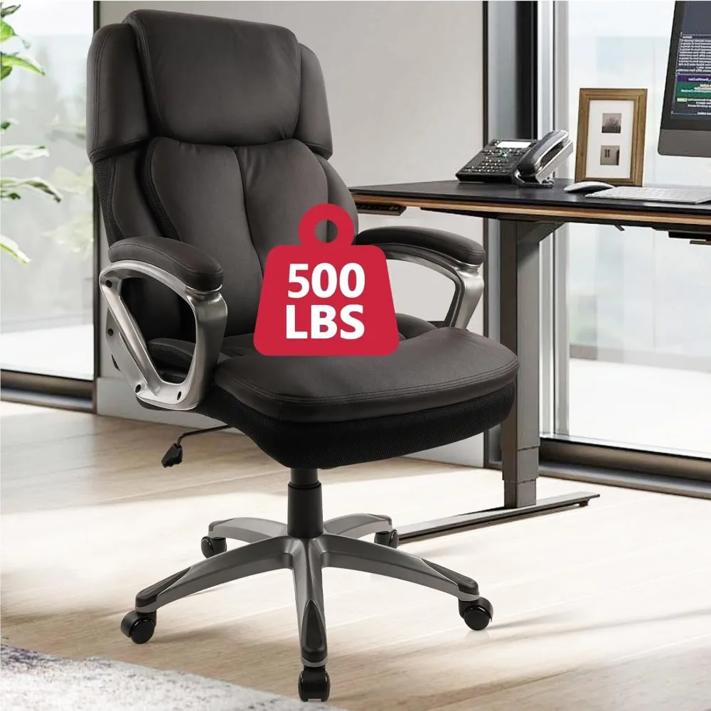 

Big and Tall Executive Home Office Chair, Extra Wide Seat, Heavy Duty Ergonomic Desk Chair with Wheels and Padded Armres