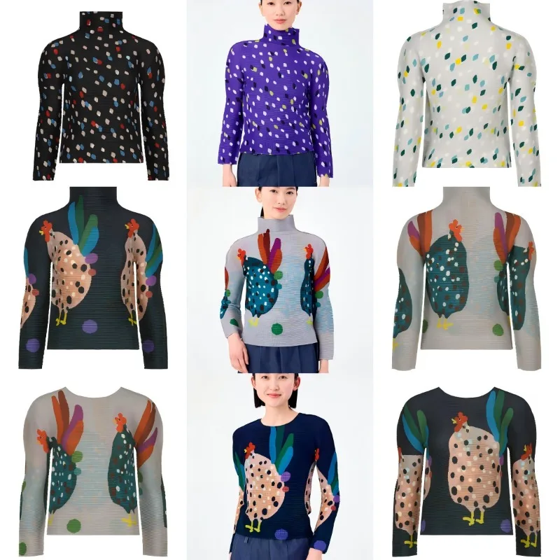 

Miyake Pleated New Spring and Fall Pleated Long-sleeved Turtleneck T-shirt Women's High-level Sense of Inner Fashionable Tops