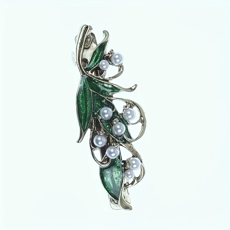 1 fermaglio per capelli con perla verde, fermaglio a molla con fiocco