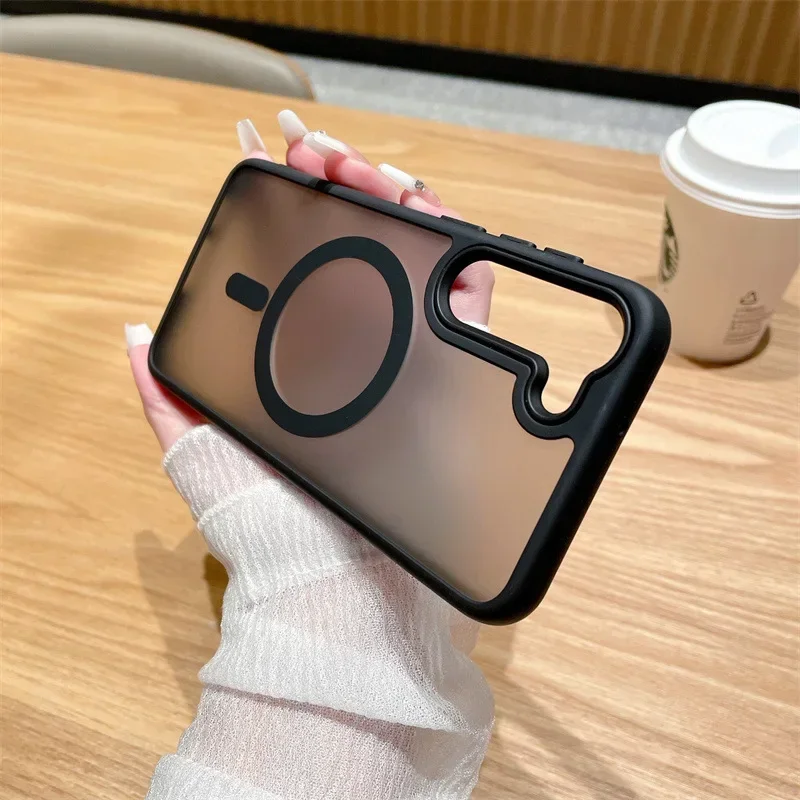 Casing ponsel bisnis tembus cahaya Matte, sarung HP mewah untuk Samsung Galaxy S25 S24 Ultra S23 S22 Plus S20 S21 FE Magsafe magnet