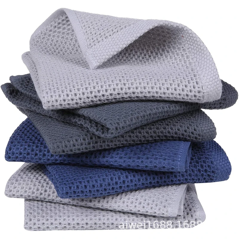 

Spot Wholesale Honeycomb Waffle Plaid Pure Cotton Kitchen Cleaning Cloth Gift Face Square Towel Water Absorption Quick Drying