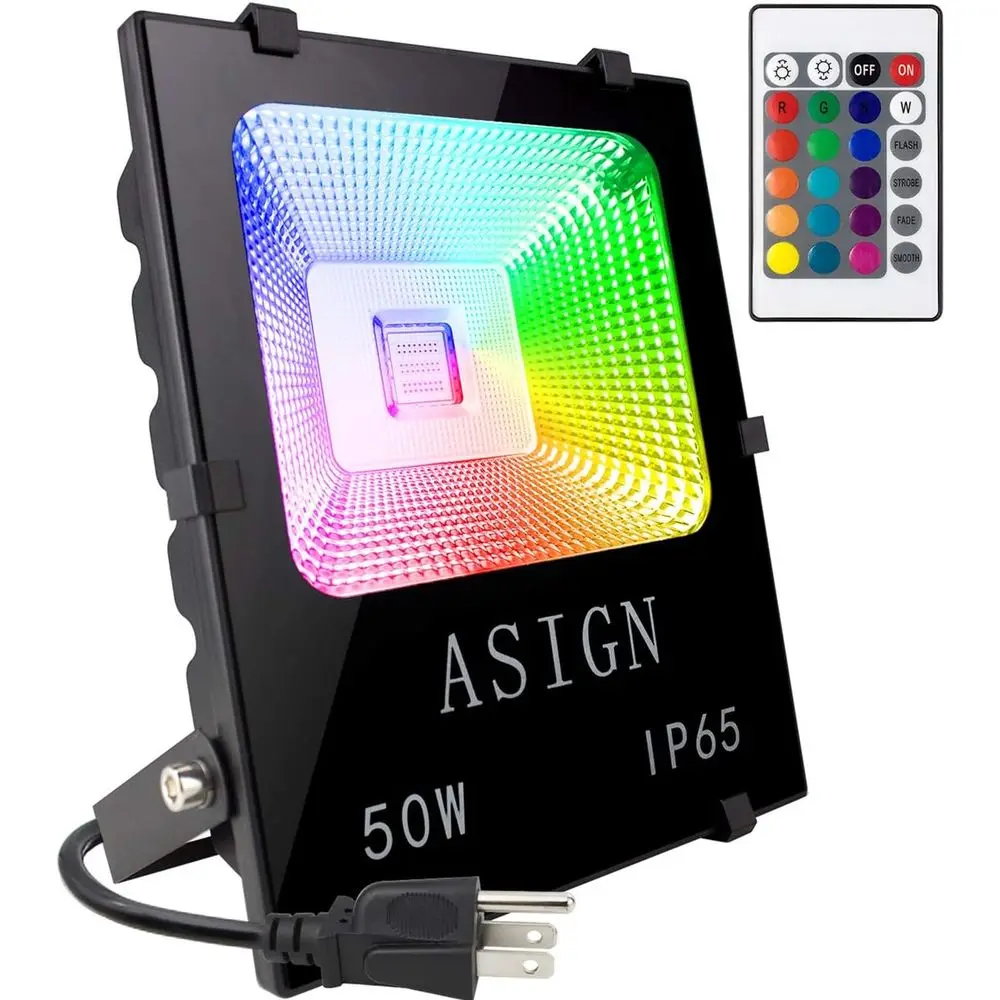 

Светодиодные лампы RGB мощностью 50 Вт, декоративные светильники для внутреннего и наружного использования, водонепроницаемые светодиодные светильники с изменением цвета, дистанционным управлением и функцией диммирования.