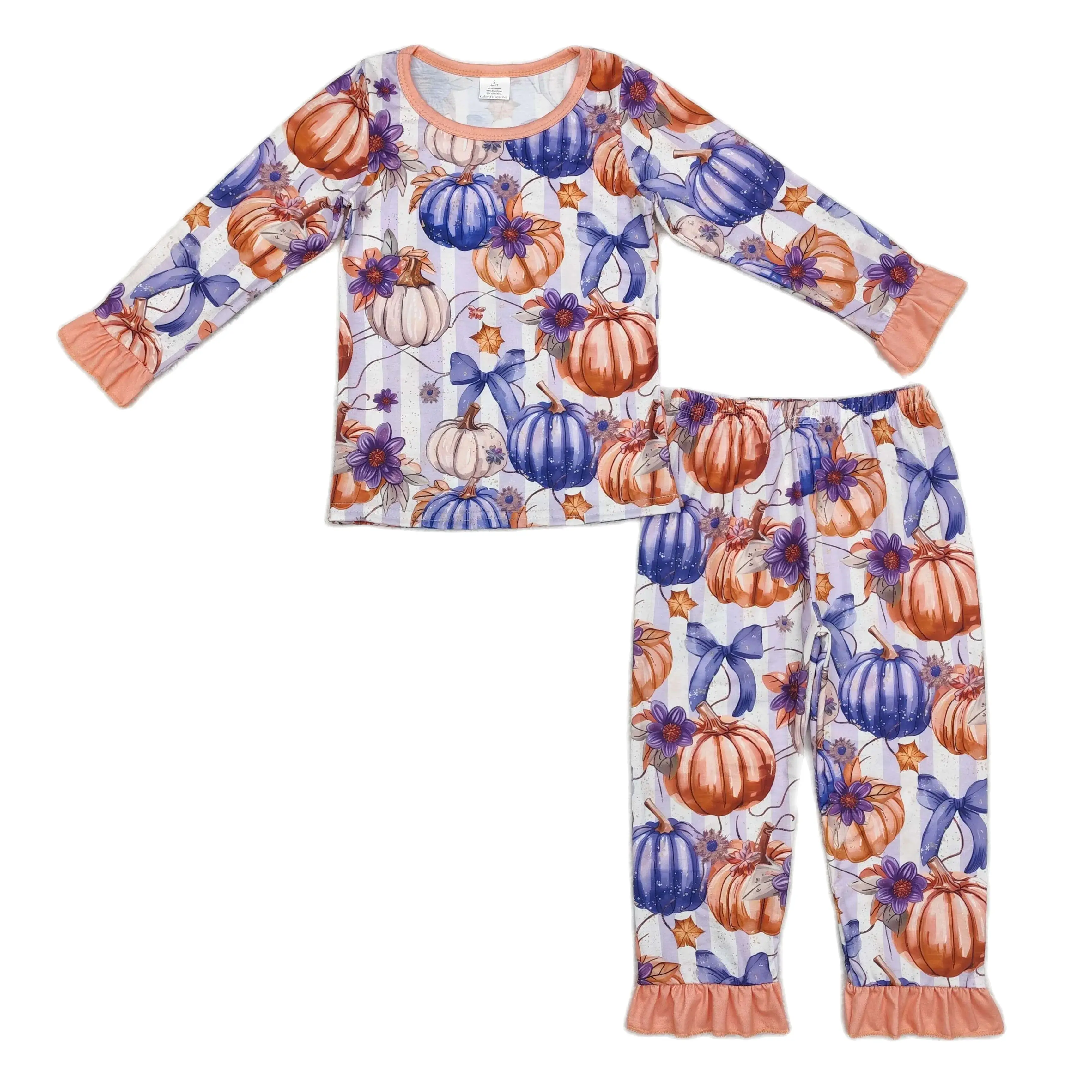 

Wholesale Baby Girl Infant Children Sleepwear Long Sleeves Pumpkin Bows Pants Fall Pajamas Set Kids Toddler Two Pieces Outfit